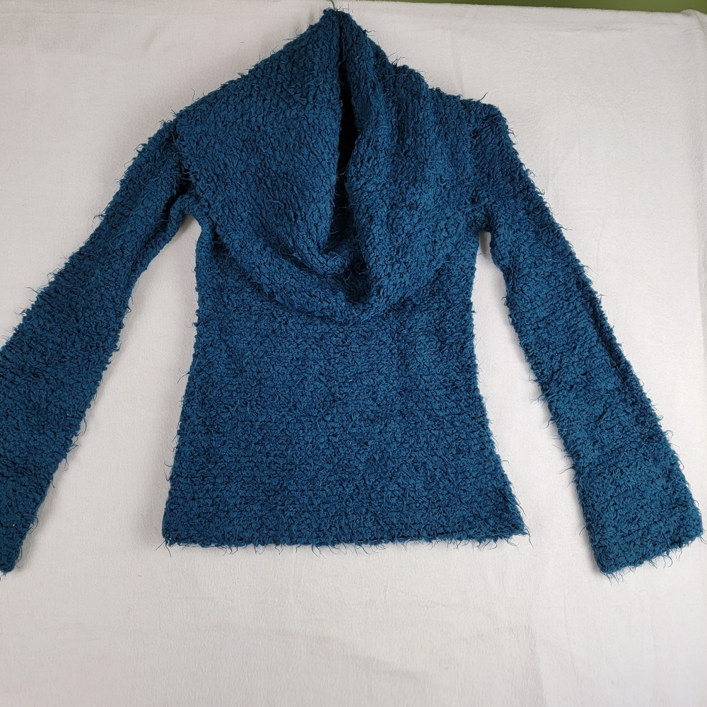 Isabel De Pedro Mr. Cat Cowlneck Teal Sweater sz 10